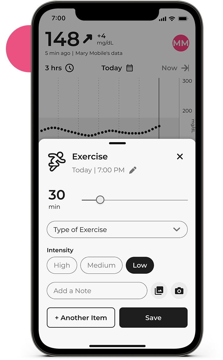 Sugarmate app exercise entry